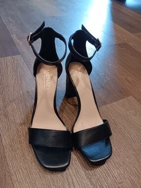 Michael Shannon Black Open-Toe Ankle-Strap Block Heels